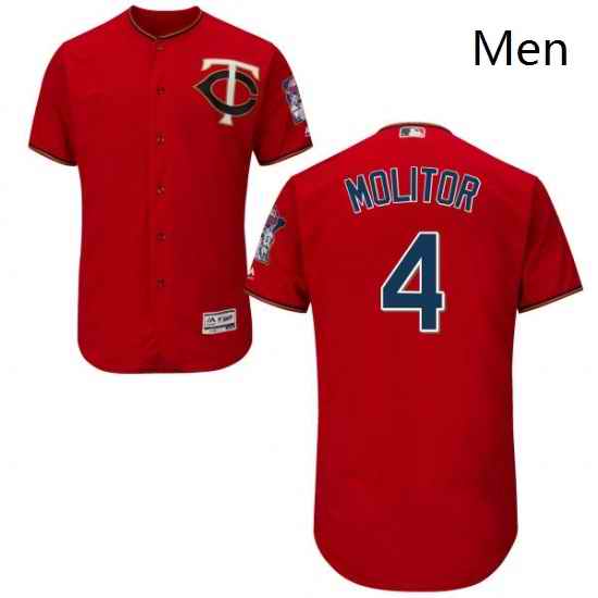 Mens Majestic Minnesota Twins 4 Paul Molitor Authentic Scarlet Alternate Flex Base Authentic Collection MLB Jersey